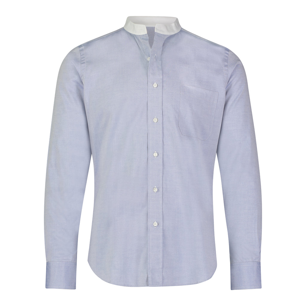 Blue Pinpoint Shirt With Baby Band Collar